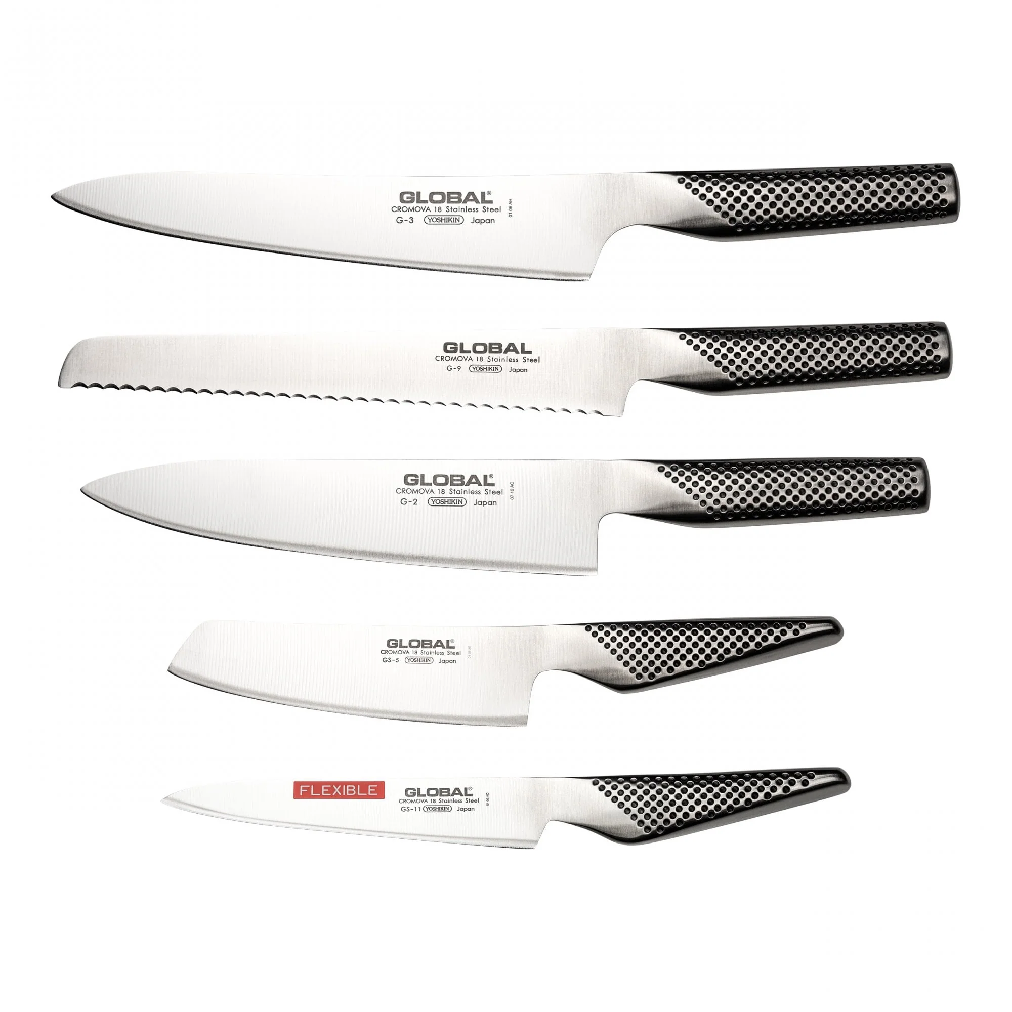Global 5 Piece Kitchen Knife Set with Storage Dock - Image 2
