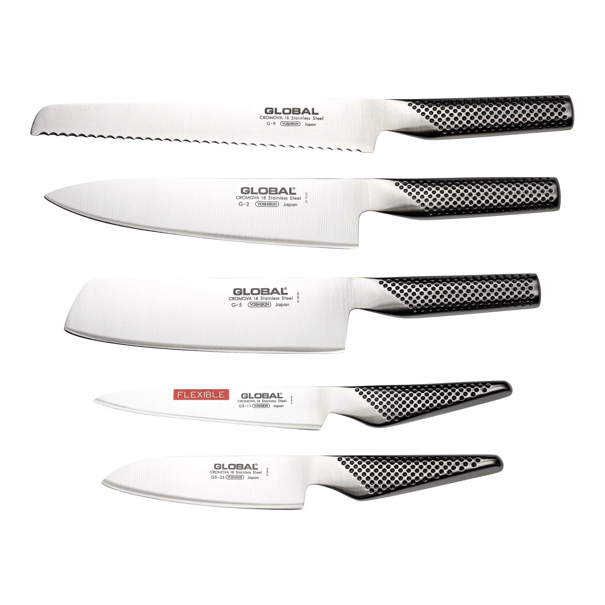 Global 5 Piece Kitchen Knife Set with Storage Dock - Image 2