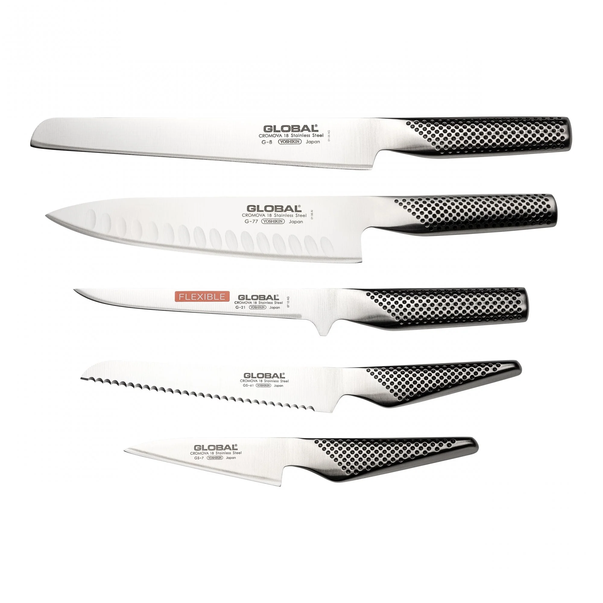 Global 5 Piece Kitchen Knife Set with Storage Dock - Image 2