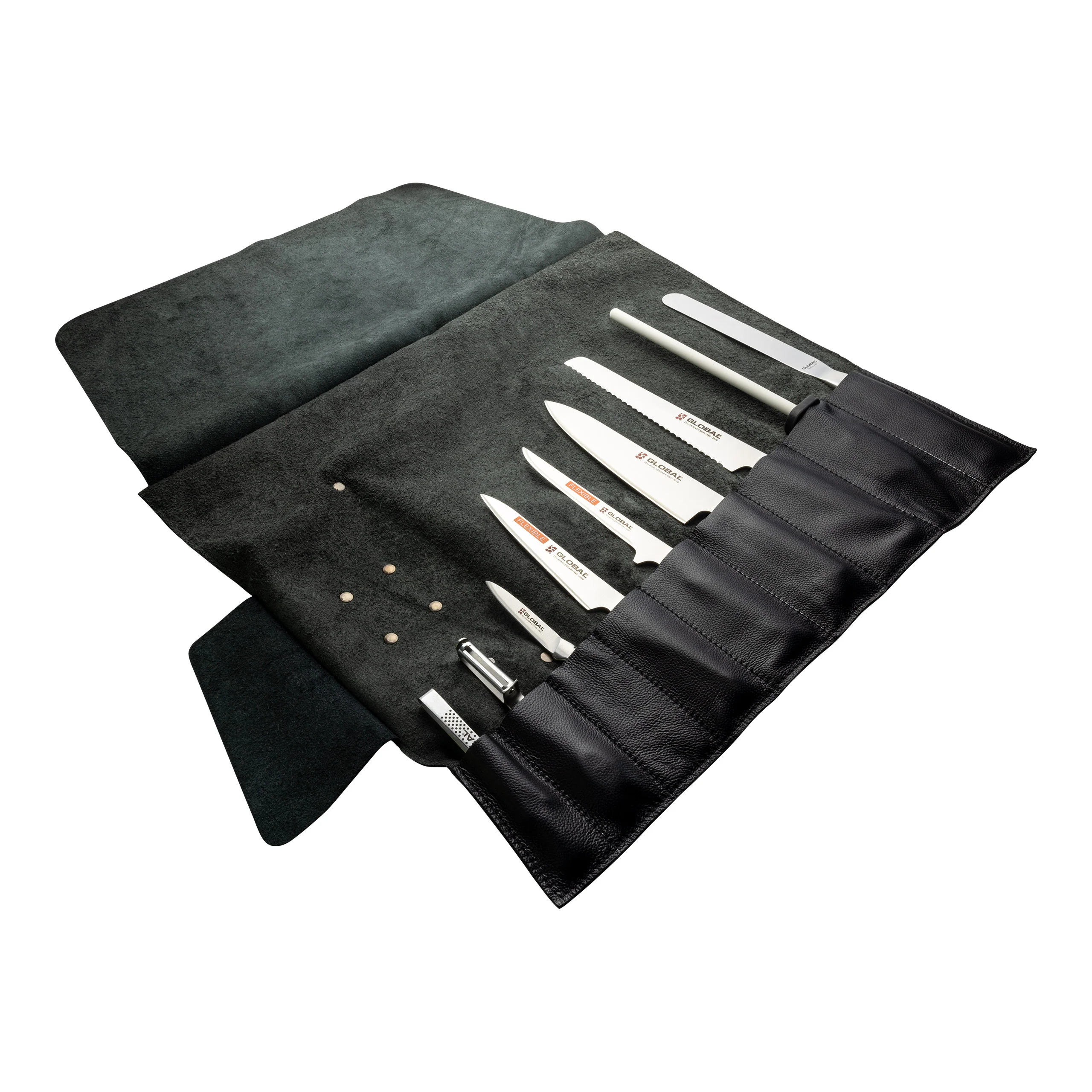 Global Deluxe Leather Knife Case Black 9 Pocket - Image 2