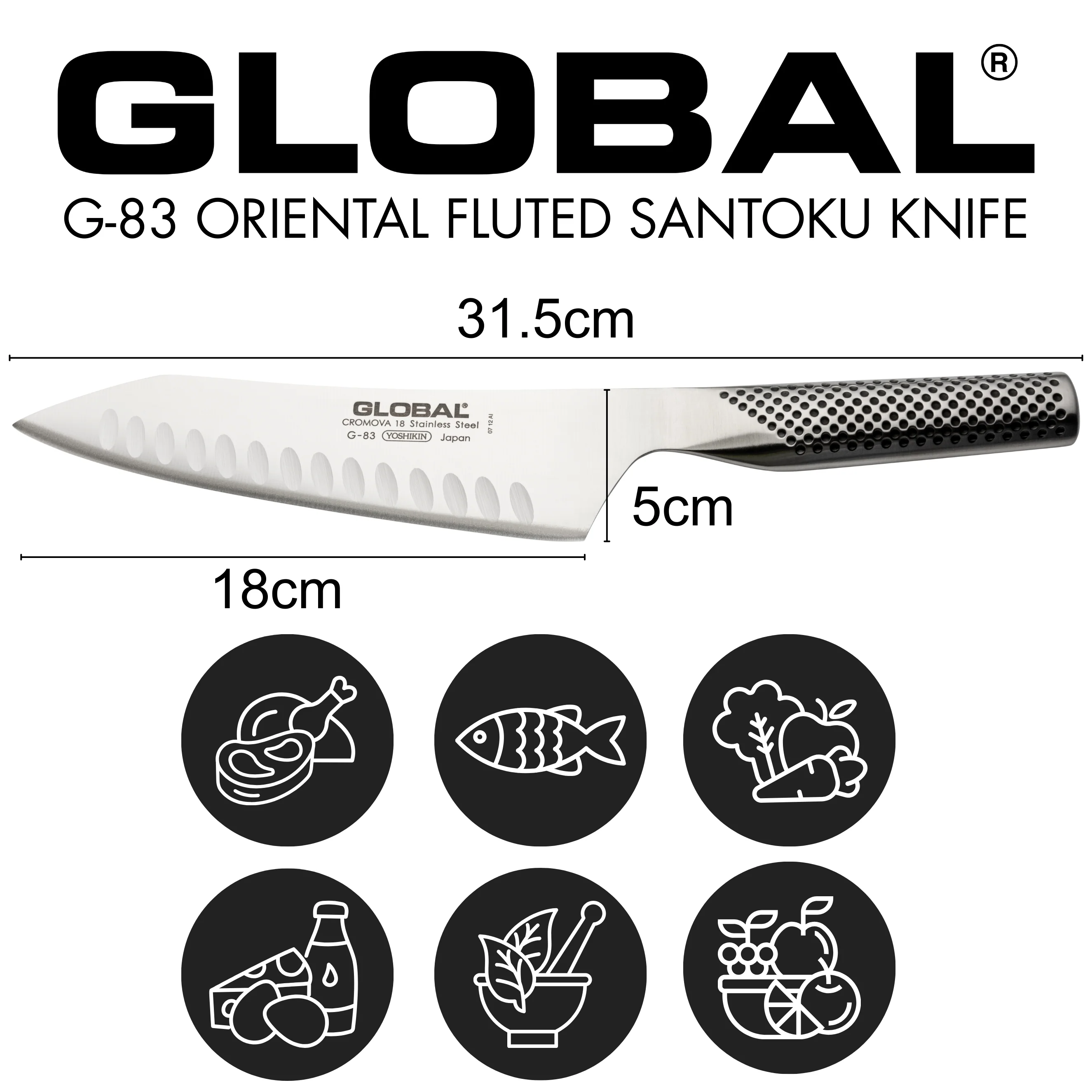 G-83 Fluted Oriental Santoku Knife 18cm - Image 4